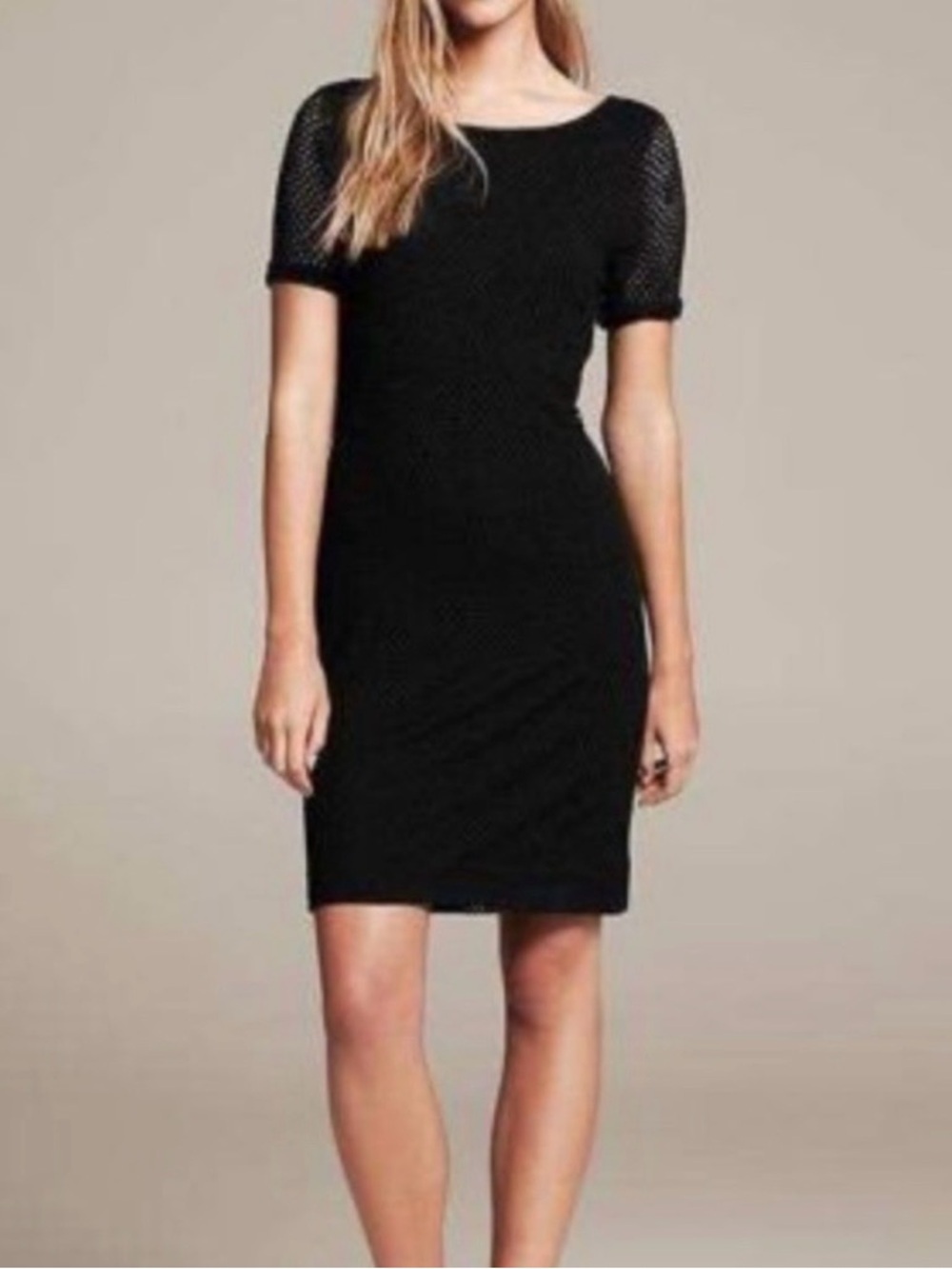 Banana Republic Black Mesh Size 8 Midi Dress Artsy Office Graduation Bodycon CBK